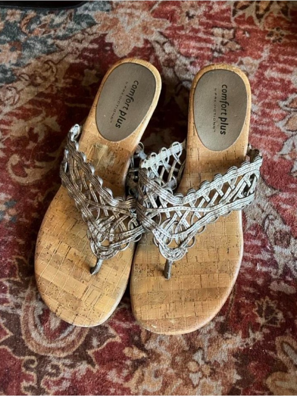 comfort plus by Predictions Silver Braided Cork-Style Thong Sandals